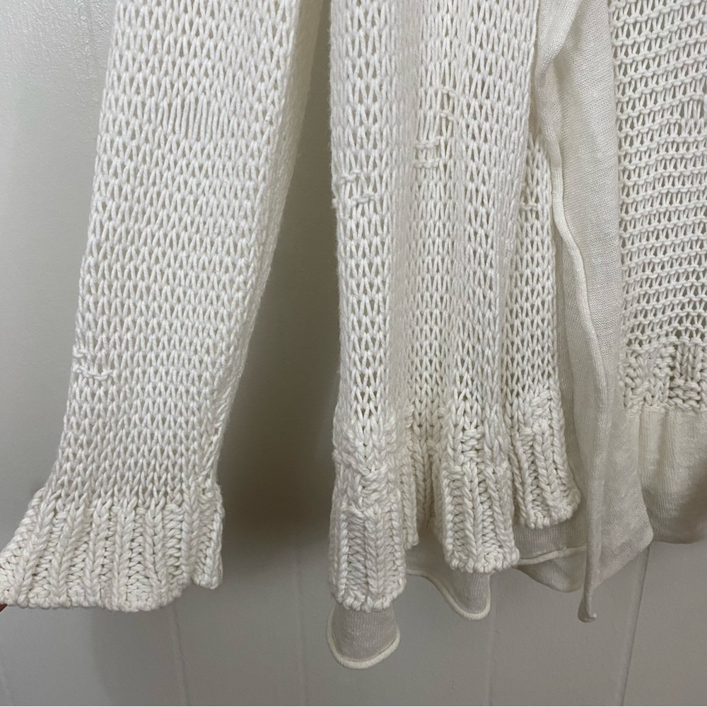 Chico’s sz:3 Off-White Knit Cardigan Ruffle Sleeve Distressed Style - Picture 14 of 14